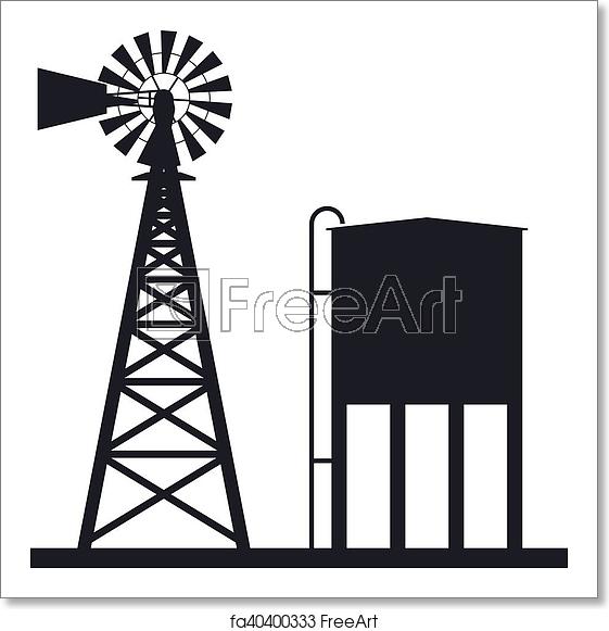 561x581 Free Art Print Of Vector Background Of Rural Windpump And Water