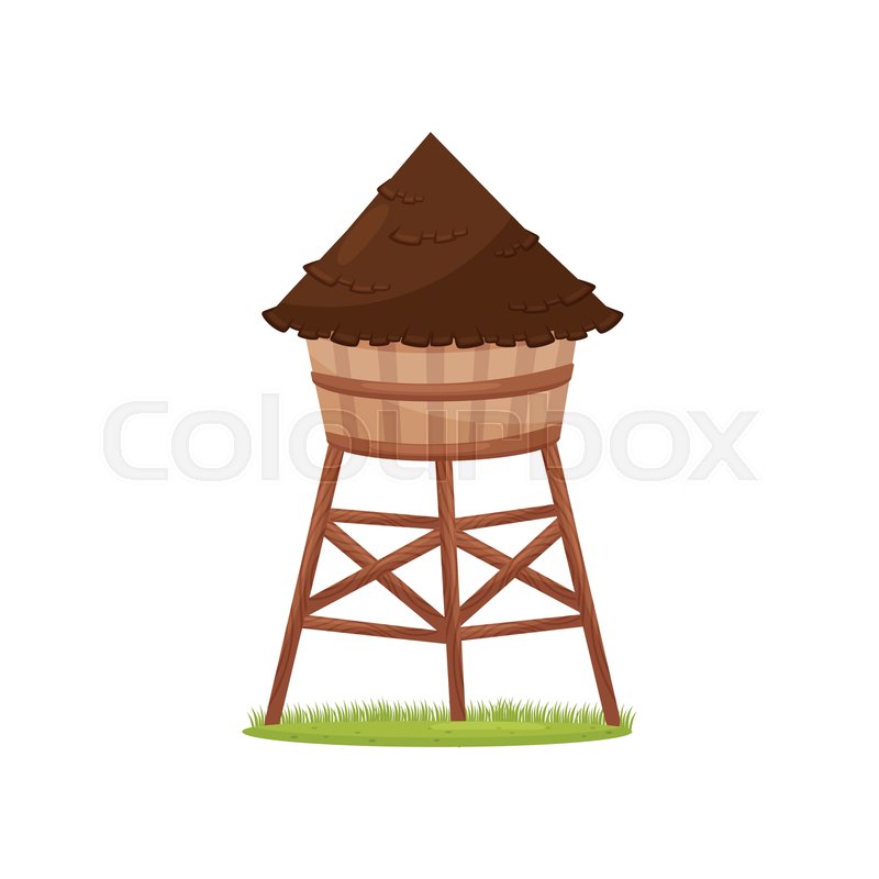 800x800 Old Water Tower On Wooden Stand Farm Stock Vector Colourbox
