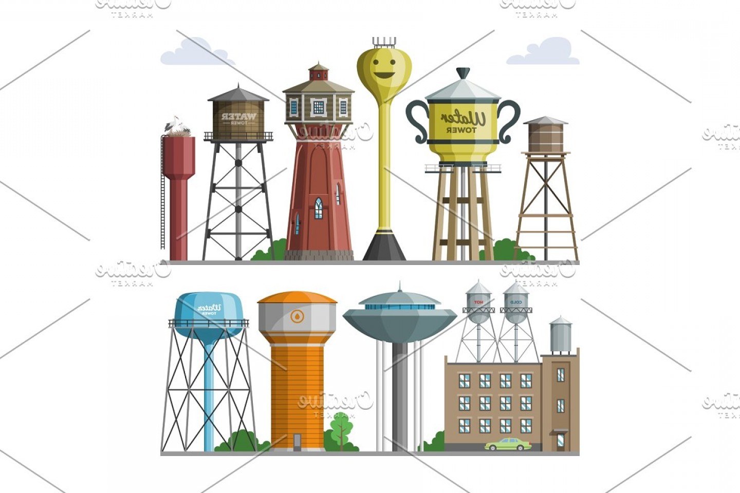 1440x960 Water Tower Vector Tank Storage Handandbeak