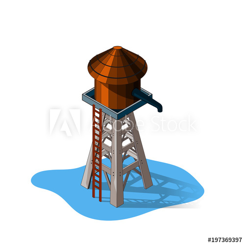 500x500 Water Tower,isolated On White Background,isometric View,westen