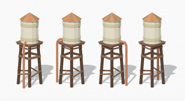 626x344 Lowpoly Isometric Old Water Tower Vector Premium Download
