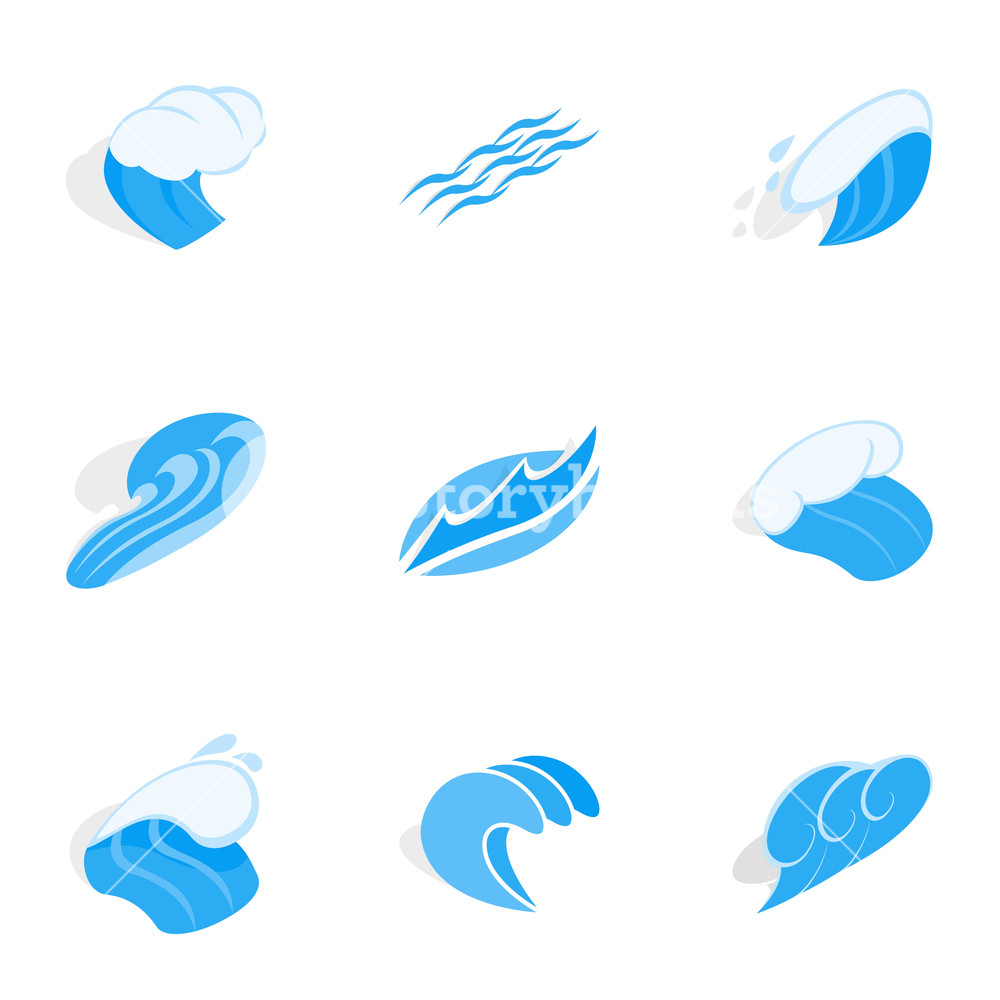 1000x1000 Water Wave Icons Set Isometric Illustration Of Water Wave
