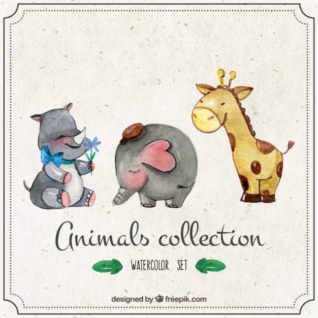 626x626 Watercolor Pretty Elephant With Lovely Animals Vector Free Download
