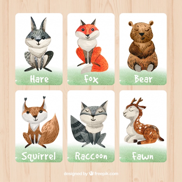 626x626 Childish Pack Of Cards With Watercolor Animals Vector Free Download