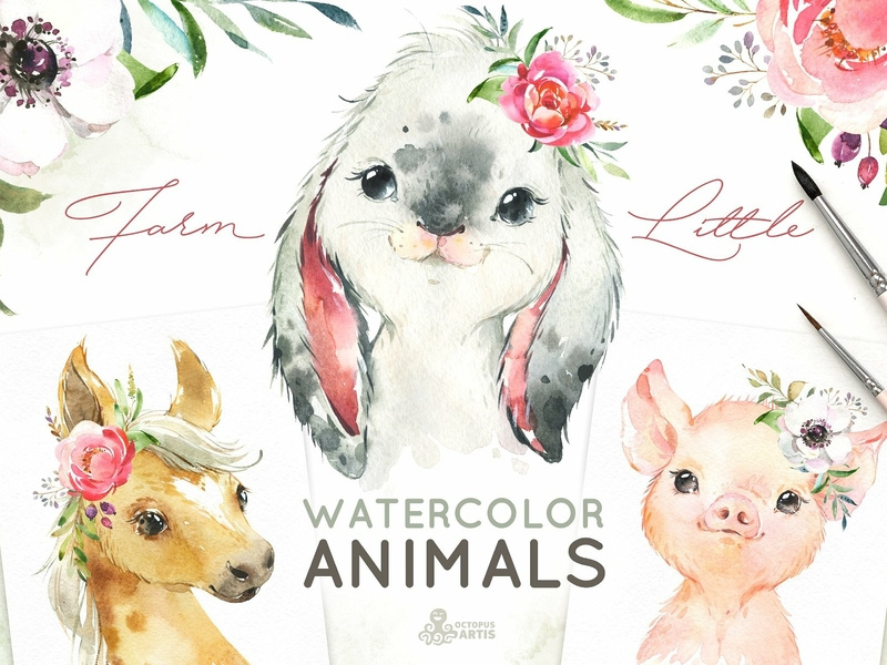 800x600 Farm Little Watercolor Animals