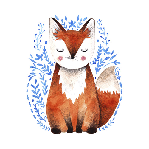 500x500 Fox Hand Drawn Watercolor Animals Vector Free Download