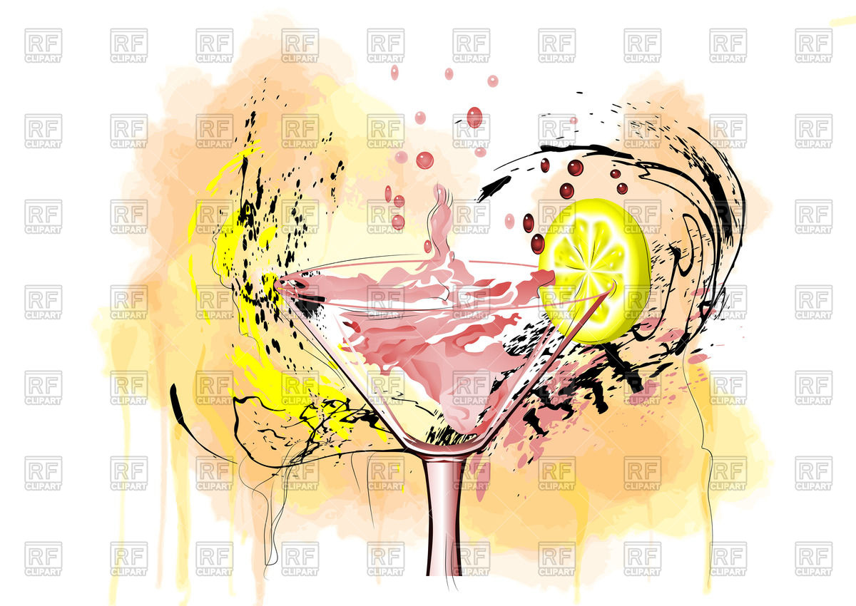 Cocktail And Lemon On Abstract Watercolor Background Vector Image 1200x850 Cocktail And Lemon On Abstract Watercolor Background Vector Image