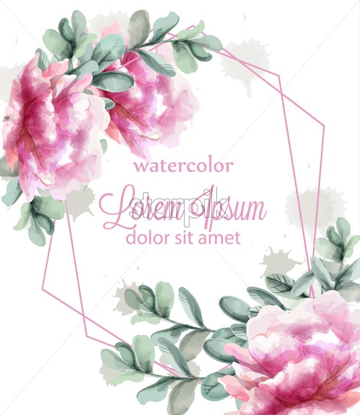 521x600 Pink Peony Flowers Frame Watercolor Banner Vector Abstract Floral
