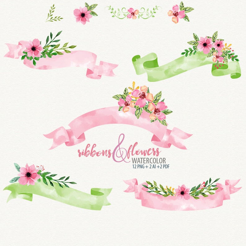 794x794 Ribbon Clipart Watercolor Banners Watercolor Ribbons Ribbon Etsy