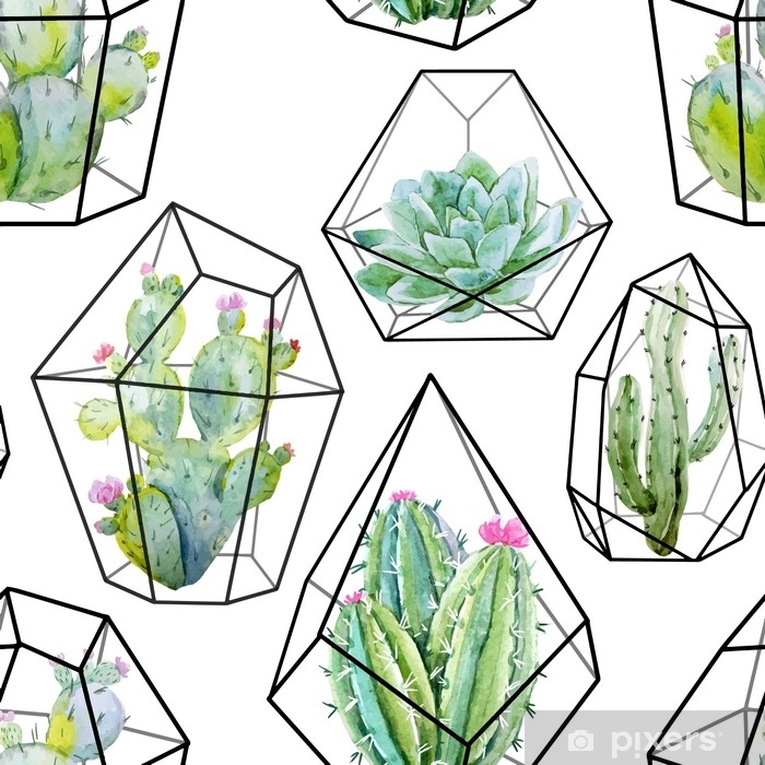 700x700 Watercolor Vector Cactus Pattern Wall Mural
