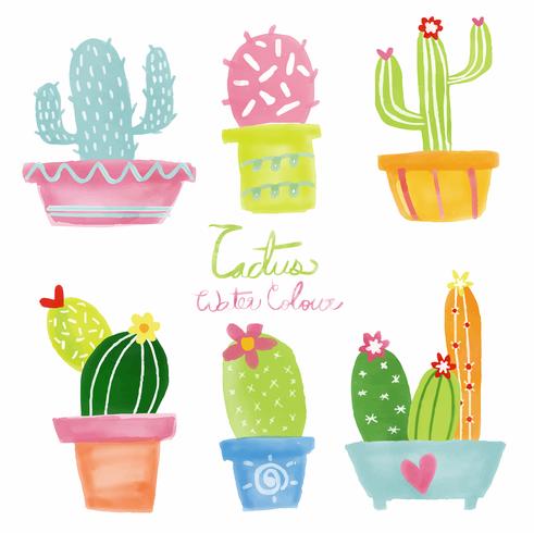 491x490 Pastel Watercolor Cactus Vector Set