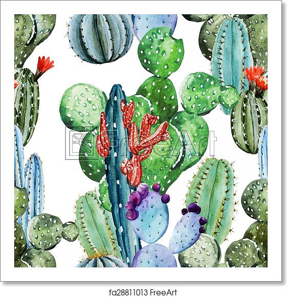 561x581 Free Art Print Of Watercolor Cactus Pattern Beautiful Vector