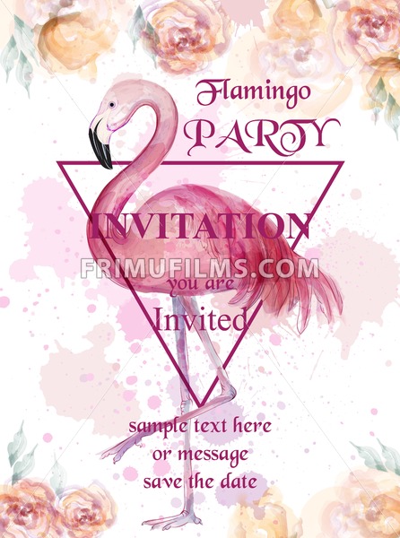 446x600 Flamingo Party Watercolor Card Vector Hand Drawn Background
