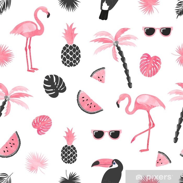 700x700 Seamless Tropical Trendy Pattern With Watercolor Flamingo