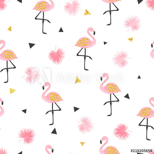 500x500 Watercolor Flamingo Seamless Pattern Vector Background