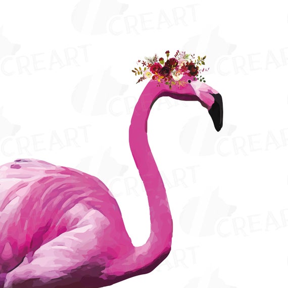 570x570 Watercolor Floral Pink Flamingo Clip Art Tribal Boho Etsy