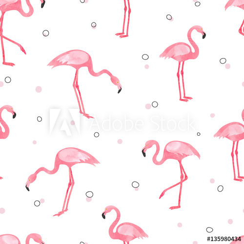 500x500 Watercolor Pink Flamingo Seamless Pattern Vector Background