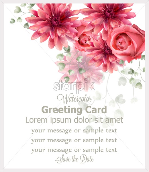 520x600 Pink Watercolor Flowers Vector Beautiful Floral Bouquet Poster
