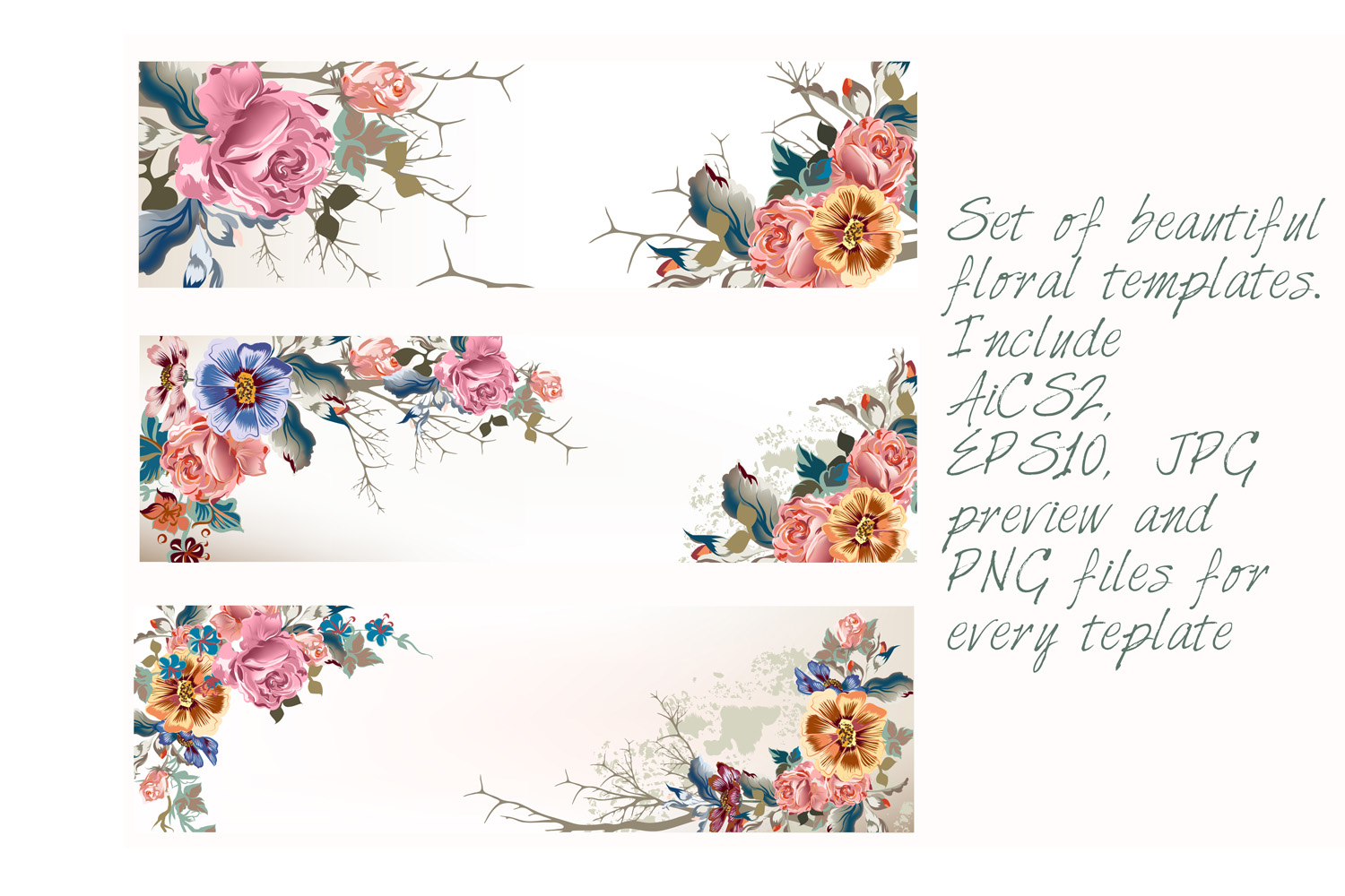1500x1000 Watercolor Flower Vector Set