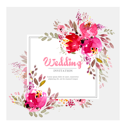 500x500 Wedding Invitation Card With Watercolor Flower Vector Free Download