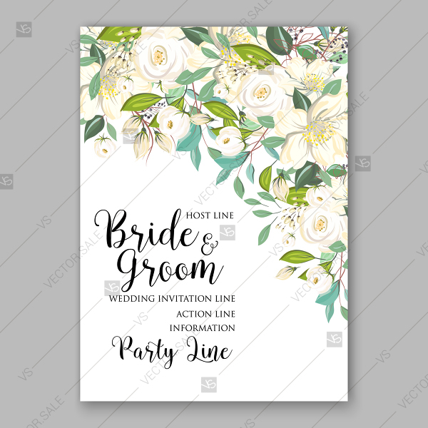 600x600 Wedding Invitation Floral Card Vector Template White Rose,cotton