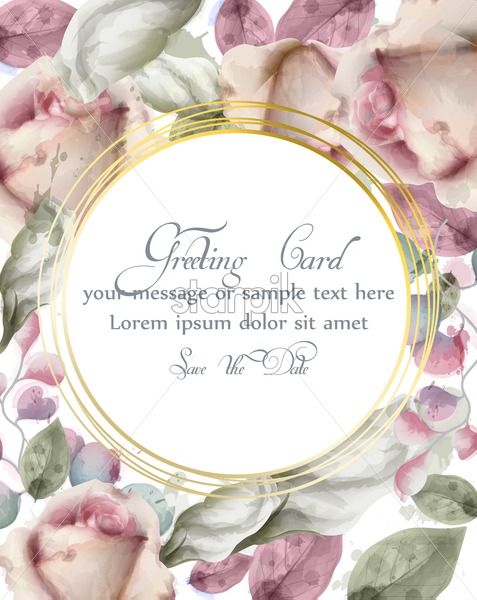 477x600 Greeting Card With Watercolor Flowers Background Vector Golden