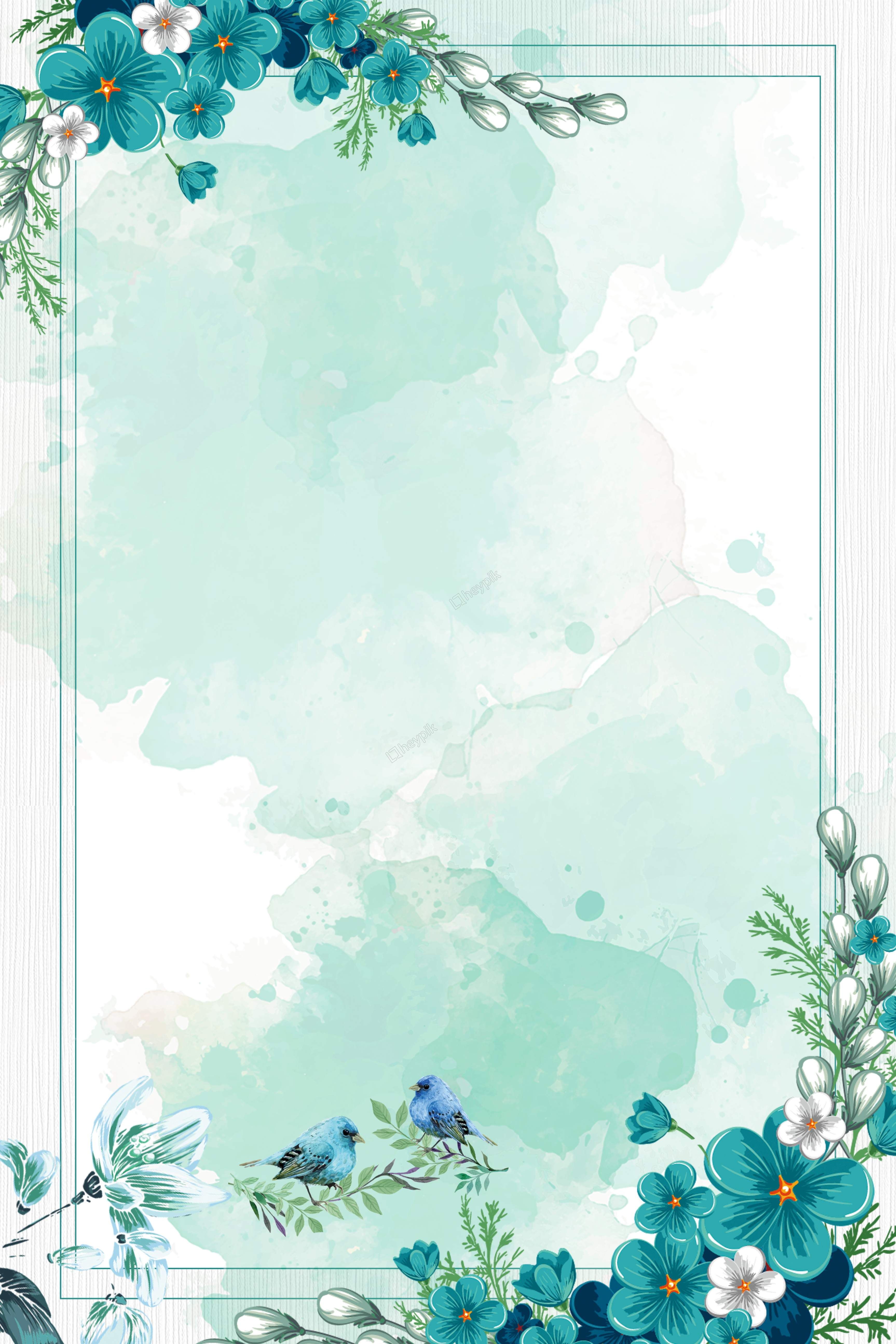 3453x5179 Chinese Style Watercolor Blue Flowers Border Background Vector