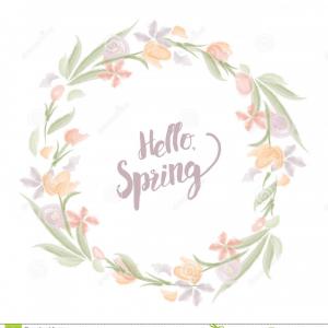 300x300 Stock Illustration Hello Spring Text Watercolor Floral Wreath