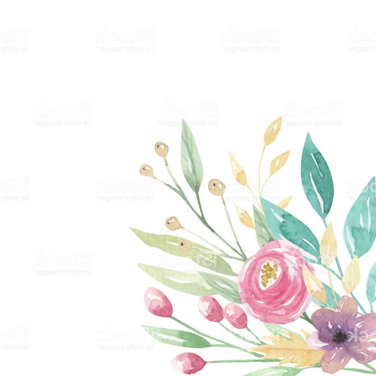 1228x1228 Watercolor Border Florals Pink Purple Flowers Corner Frame Pretty