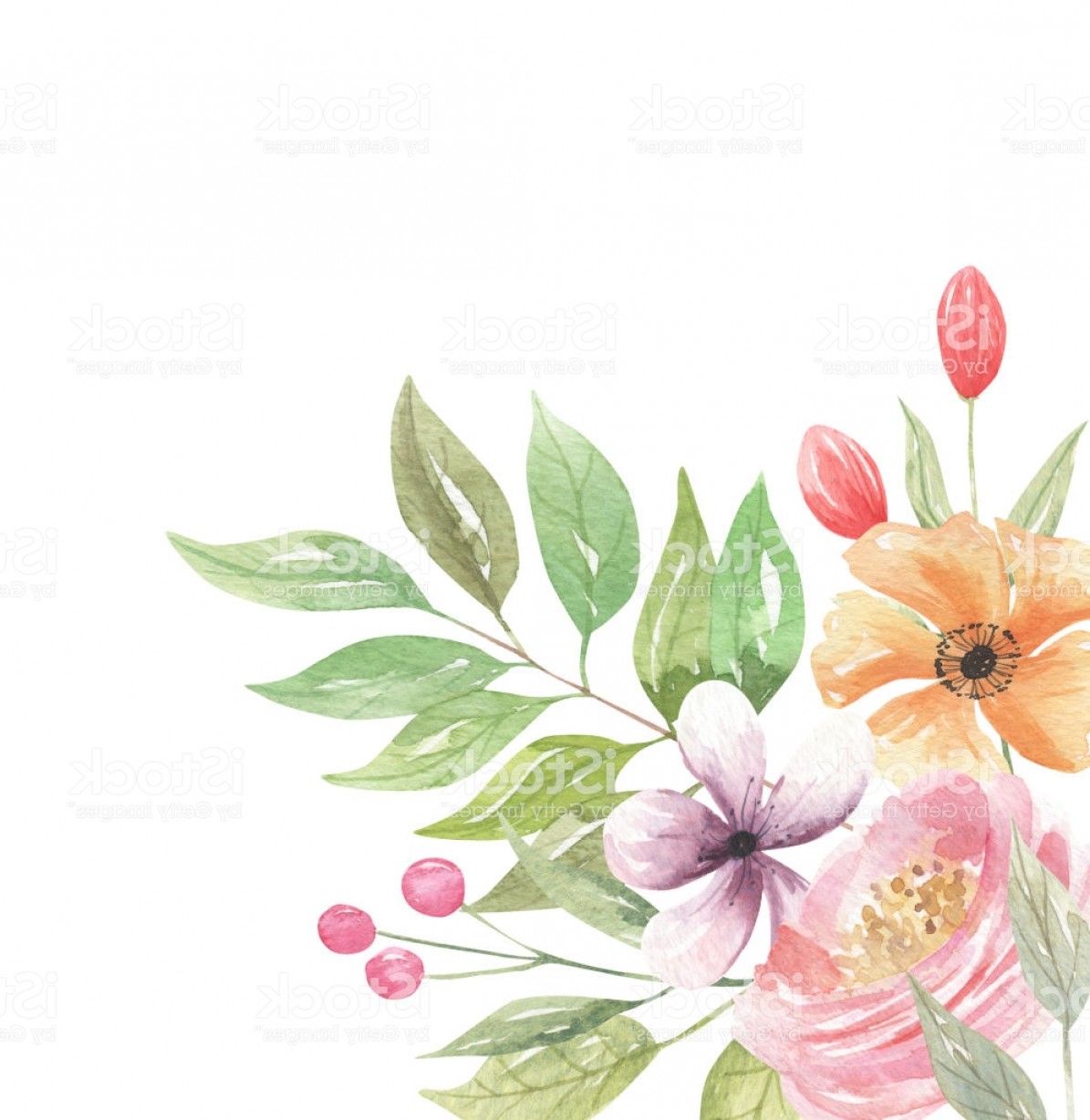 1195x1228 Watercolor Floral Pink Corner Frames Borders Purple Flowers Gm