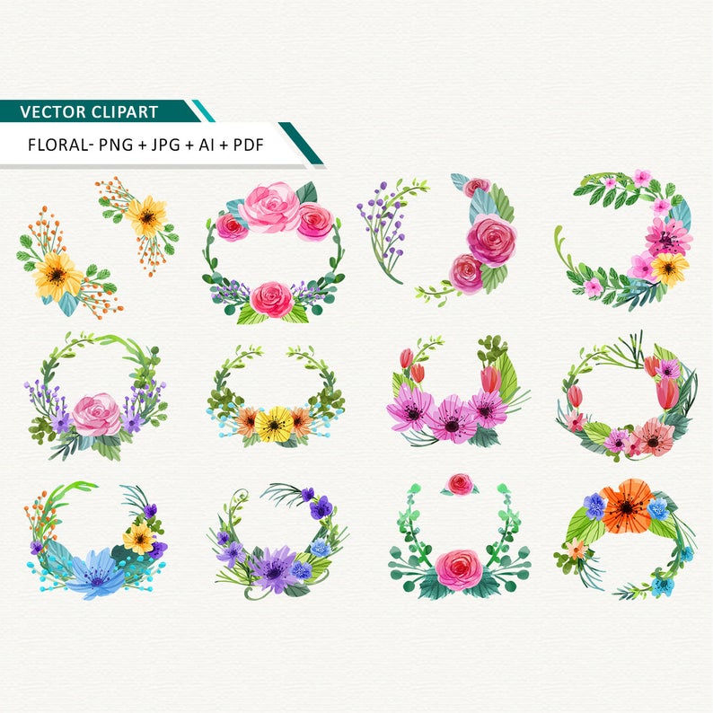 794x794 Watercolor Floral Border Clipart Vector Flowers Clip Art For Etsy