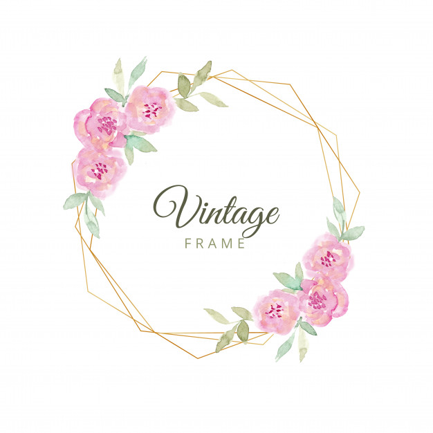 626x626 Watercolor Floral Vintage Frame With Gold Border Vector Premium