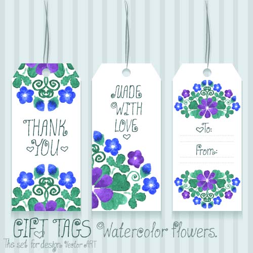 500x500 Gift Tags With Watercolor Flower Vector Free Download