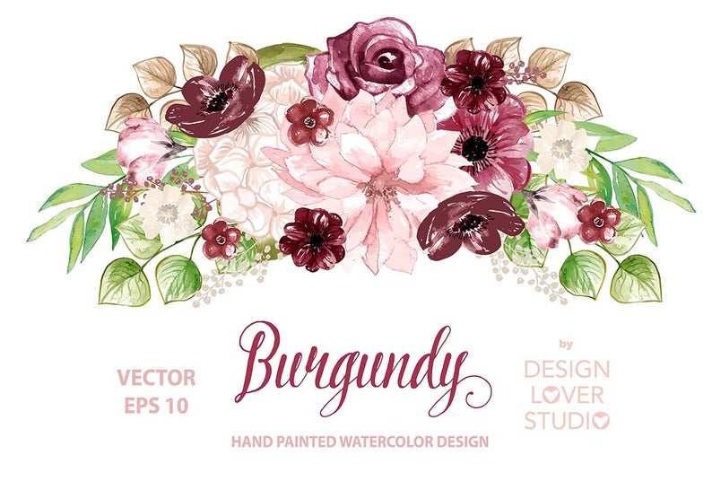 794x546 Vector Watercolor Burgundy Design Spring Watercolor Flower Etsy