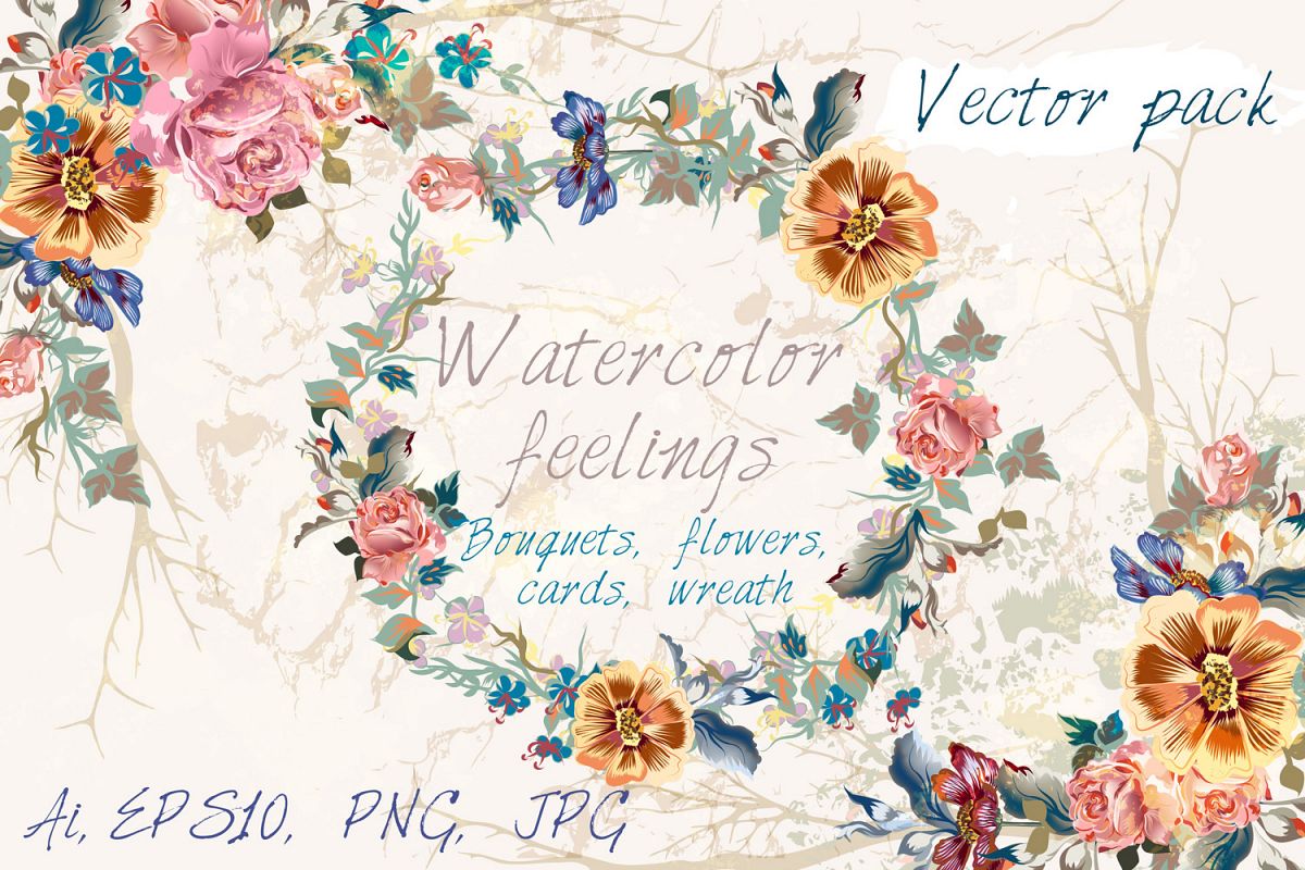 1200x800 Watercolor Flower Vector Set