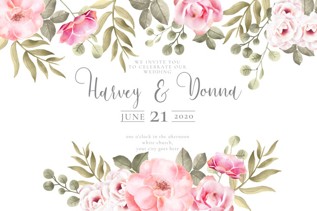 626x417 Wedding Invitation With Lovely Watercolor Flowers Vector Free