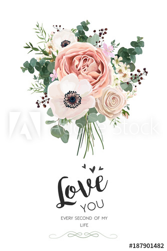 334x500 Vector Floral Card Design Rose Peach Pink Flower White Anemone