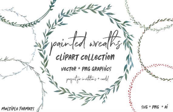 570x368 Watercolor Greenery Wreaths Commercial Use Muted Watercolor Etsy