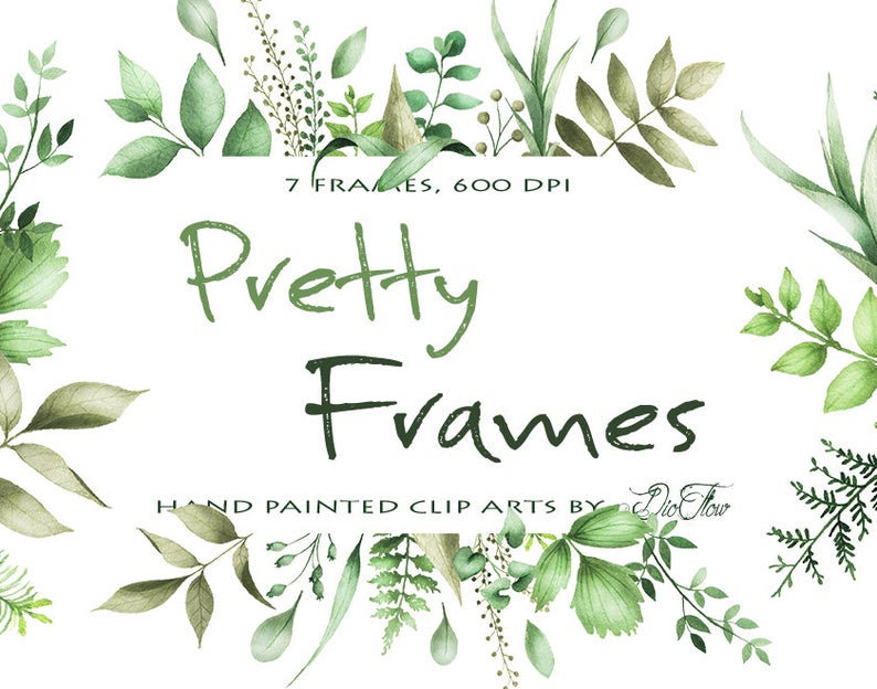 794x624 Watercolor Greenery Clipart Frame Leaf Leaves Clipart Vector Etsy
