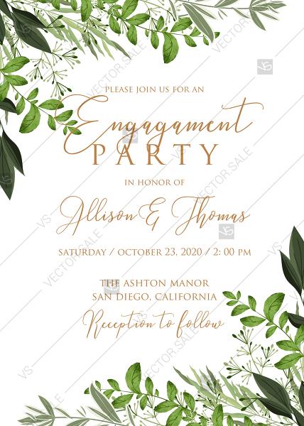 428x600 Engagement Invitation Watercolor Greenery Herbal Template Edit