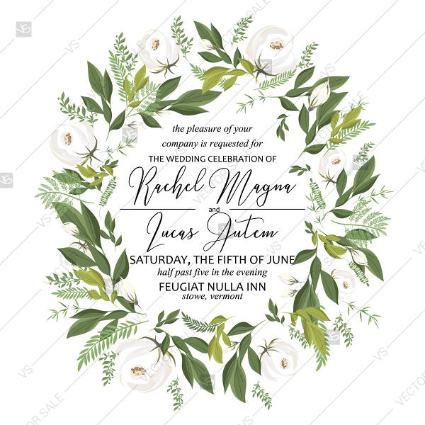 600x600 Wedding Invitation Watercolor Greenery White Peony Flower