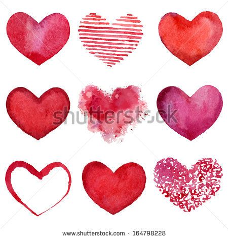 450x470 Set Of Watercolor Hearts Vector Illustration