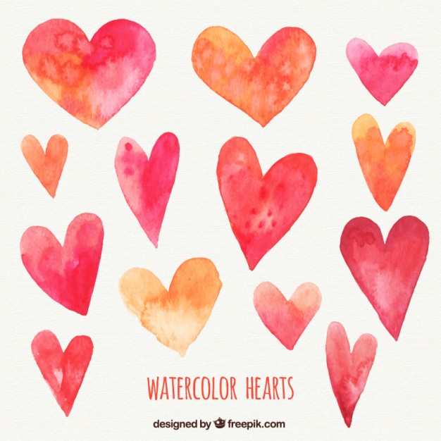 626x626 Watercolor Hearts Pack Vector Free Download