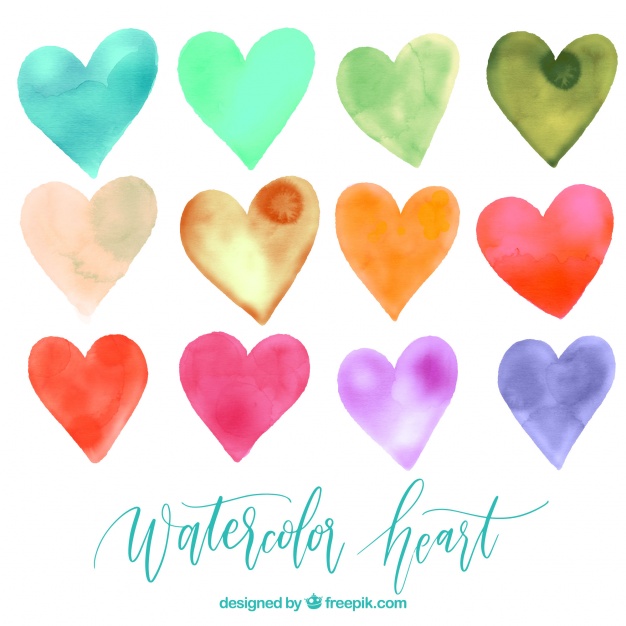 626x626 Pack Of Watercolor Hearts Vector Free Download