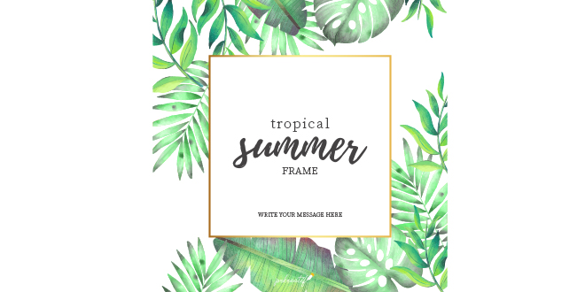660x330 Tropical Summer Frame With Watercolor Leaves Vector Free Vectors