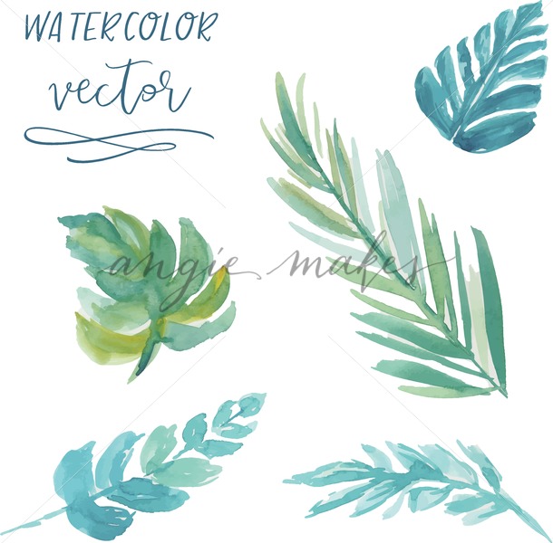 610x600 Watercolor Palm Leaves Tropical Watercolor Leaves
