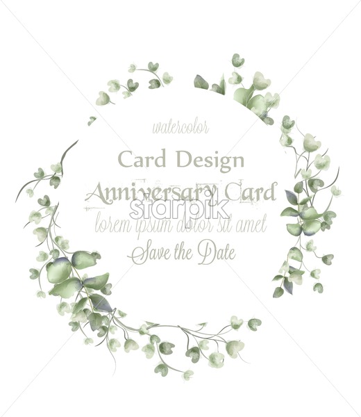 520x600 Greeting Card Wreath Frame With Watercolor Leaves Vector Simple