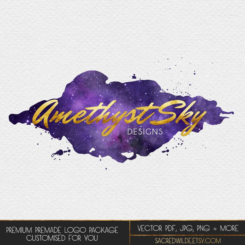 794x794 Amethyst Watercolor Logo Design Purple Watercolour Purple Etsy