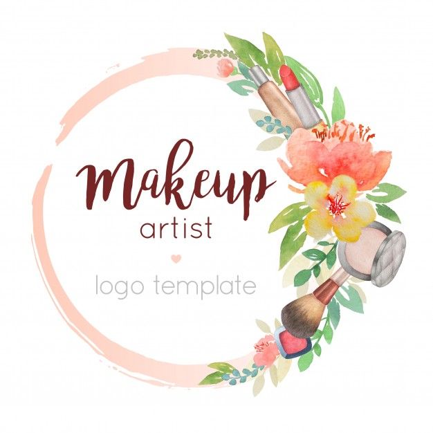 626x626 Makeup Artist Watercolor Logo Template With Flower Decor Premium