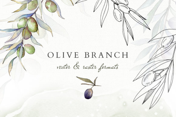 580x387 Olive Branches Collection Watercolor Graphic